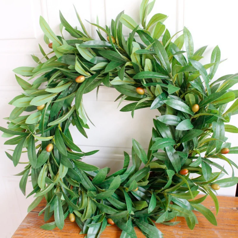 

Artificial Peace Olive Leaf Wreath Handcrafted Garland Ornaments Branches Door Hanging Decoration For Wedding Decor Kerstkrans