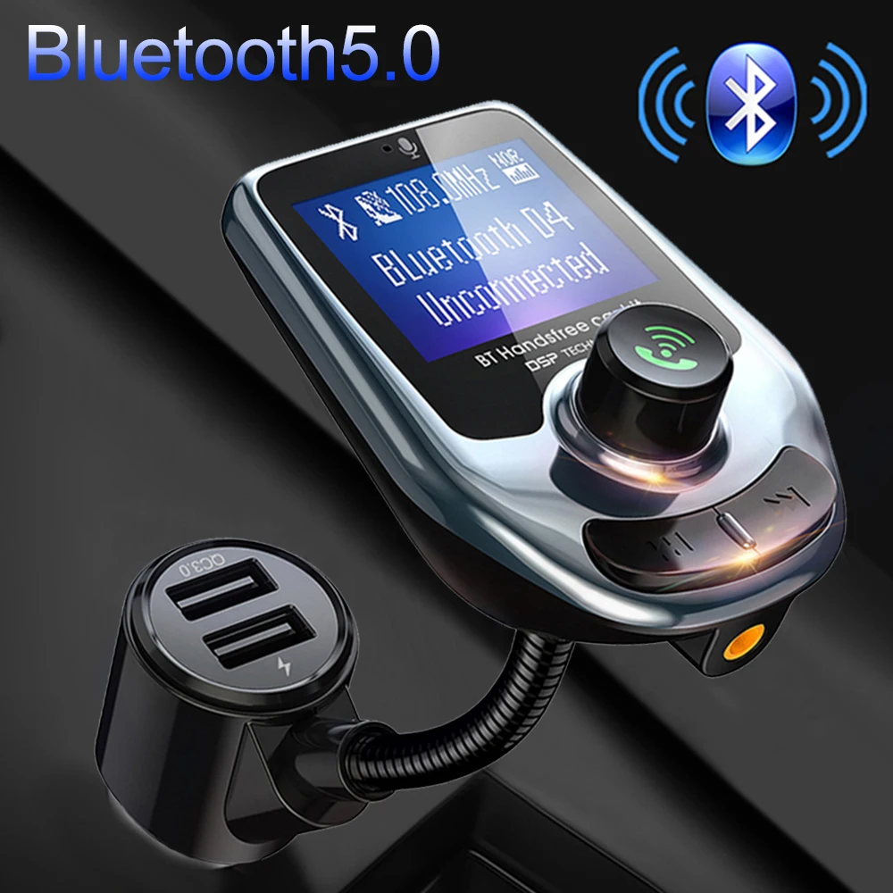 

JINSERTA Car Mp3 Player Bluetooth 5.0 FM Transmitter QC3.0 Car Charger Support TF/U Disk 3.5 AUX Port Music Play