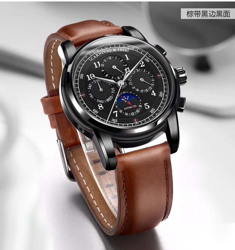 Moon phase многофункциональные relogio masculino карнавал автоматические мужские часы Элитный бренд, механические часы Мода saat reloj