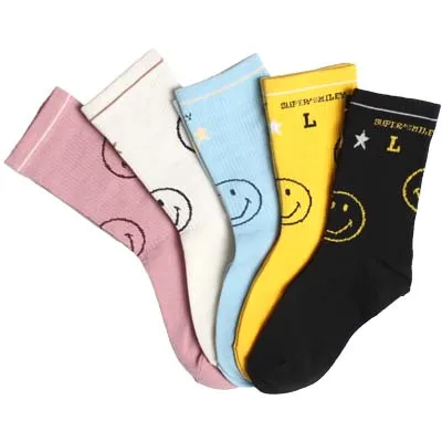 DROZENO женские милые уличные повседневные носки с буквенным принтом смайлик милые счастливые носки в стиле харакдзюку Повседневные носки - Цвет: 5pairs