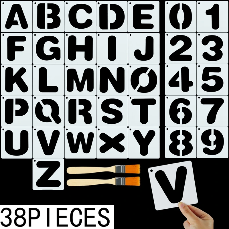 1PC Alphabet English Letters Stencils Painting Scrapbooking Stamping Embossing Album Paper Template 36 Templates + 2 Brushes