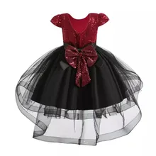 Детское платье принцессы с цветочным рисунком и бантом для девочек; элегантное кружевное платье со шлейфом для дня рождения; платье для девочек; Рождественская одежда для маленьких девочек