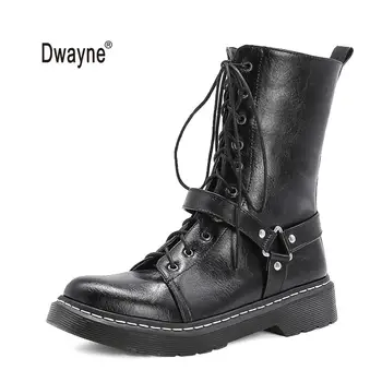 melhor Meados De Bezerro Martin Botas Femininas 2020 Vento Britânico Couro Plutônio Plataforma Chunky Botas Senhoras Inverno Quente Punk Gótico Botas Sapatos 34-43