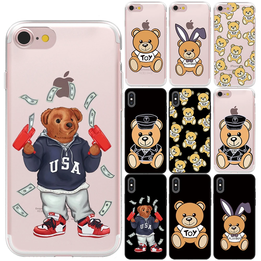 Милый роскошный брендовый чехол с медведем для iPhone 6 S 7 Plus 8 X XS XR MAX 5 5S SE мягкие