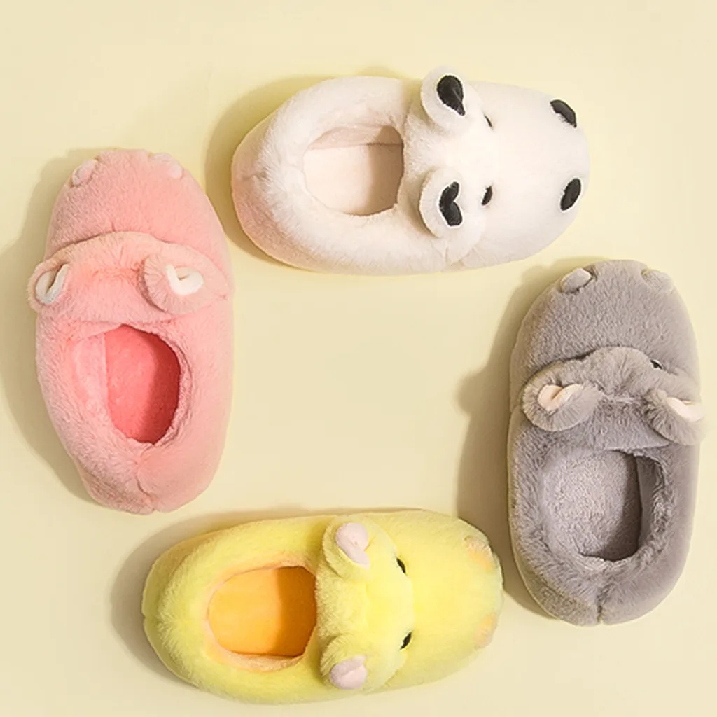 Children Kids Baby Girls Shoes Cute Indoor Cartoon Flock Winter Warm Casual Shoes Slip-on Solid Comfort Baby Slippers Girls