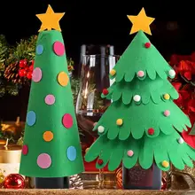 Дизайн елки крышка бутылки вина нетканые пылезащитные Чехлы Набор с помпонами домашний праздничный стол декоративный орнамент