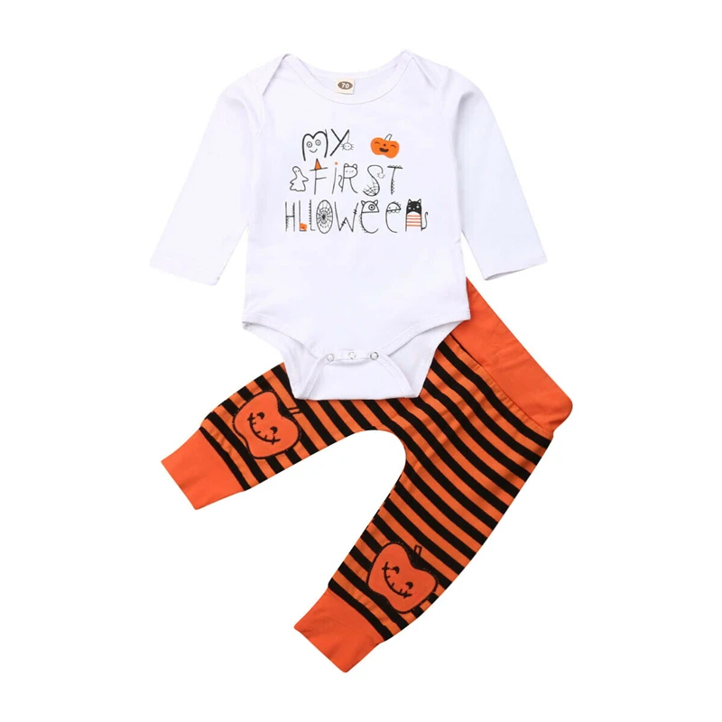 

My First Halloween Letter Printed Baby Cotton Outfits Sets Newborn Baby Boy Girl Halloween Pumpkin Outfit Set