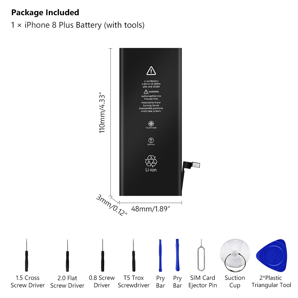 YCDC, 3,82 в, 2691 мАч, аккумулятор для Apple iPhone 8 Plus, 8 Plus, литий-полимерный аккумулятор для мобильного телефона, батареи, Бесплатные инструменты
