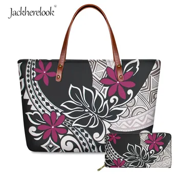 

Jackherelook Female Polynesian Zipper Handle Tote Bags Girls Comfortable Hibiscus Flowers Design 2pcs Shoulder Sac Main Femme