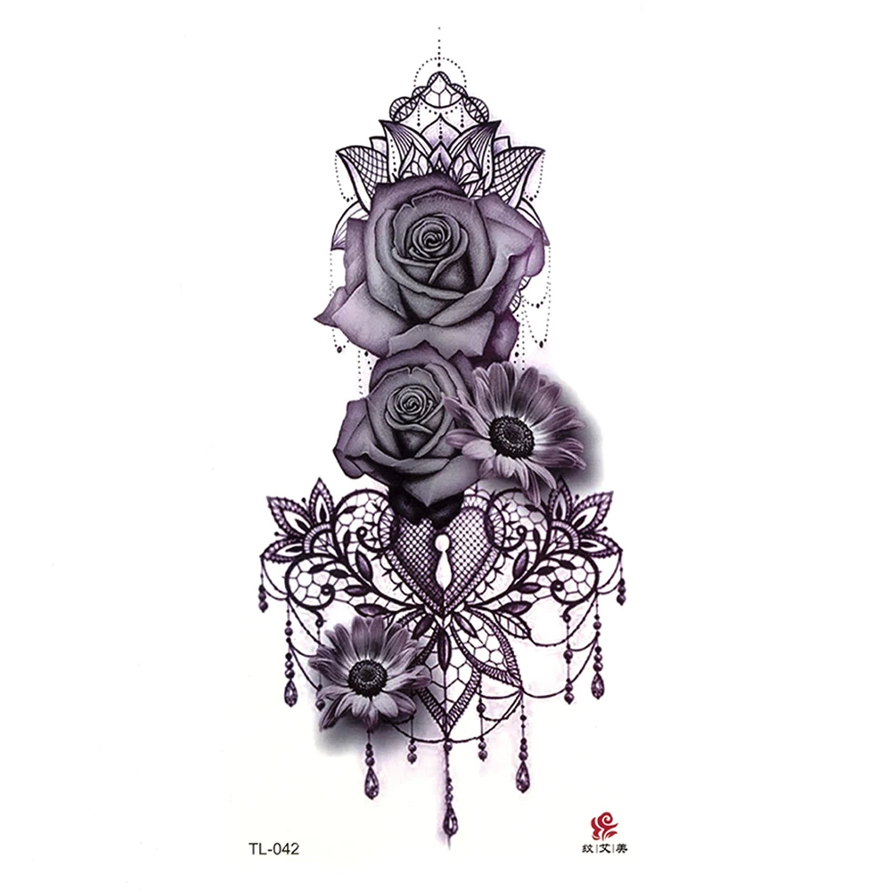 flower Красота 1 шт. Макияж Поддельные Временные татуировки наклейки розы цветы татуировка на руку, плечо водонепроницаемый для женщин Большая Вспышка татуировки на тело - Цвет: flower