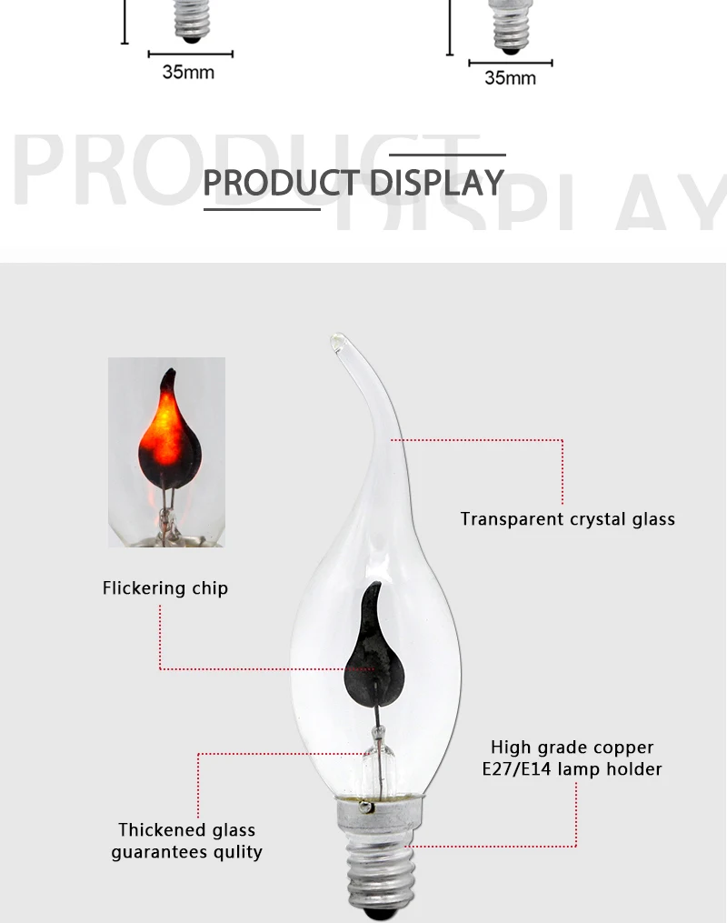 Светодиодный светильник с пламенем Эдисона E27 E14 AC 220V 3W наконечник/Хвост Ретро винтажный светодиодный светильник с нитью накаливания