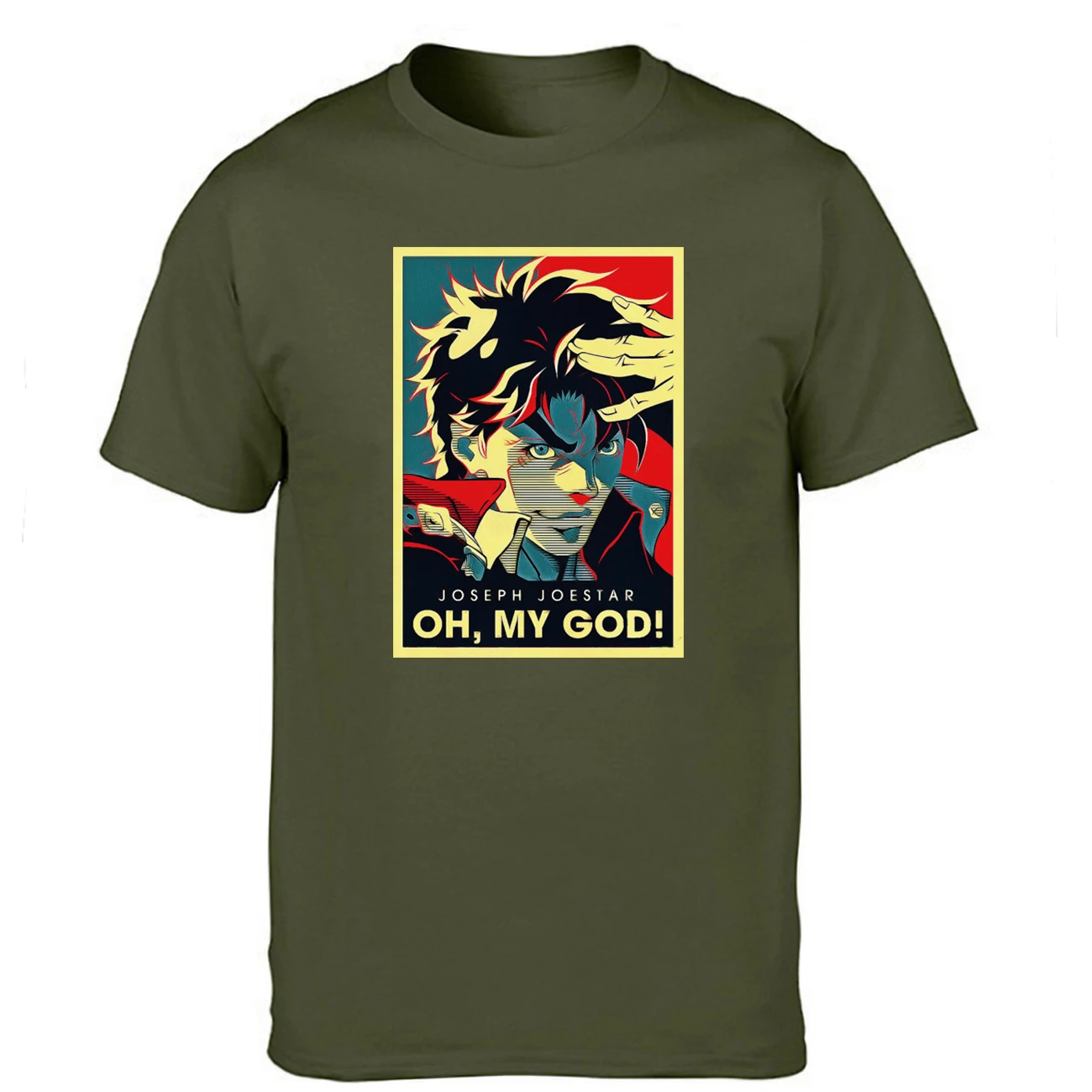 Joseph Joestar OH MY GOD T Shirt Men Jojos Bizarre Adventure Jojo Tshirt Shirts Summer Tops Cotton Cool Harajuku Short Sleeve - Цвет: Dark Green 6