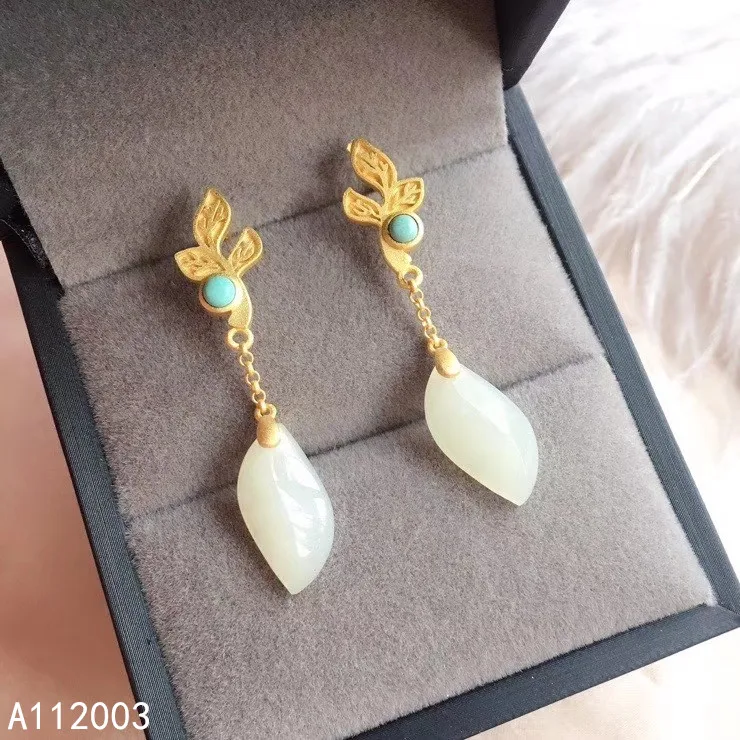 

KJJEAXCMY Fine Jewelry 925 sterling silver inlaid natural white jade female earrings Ear studs luxury support detection