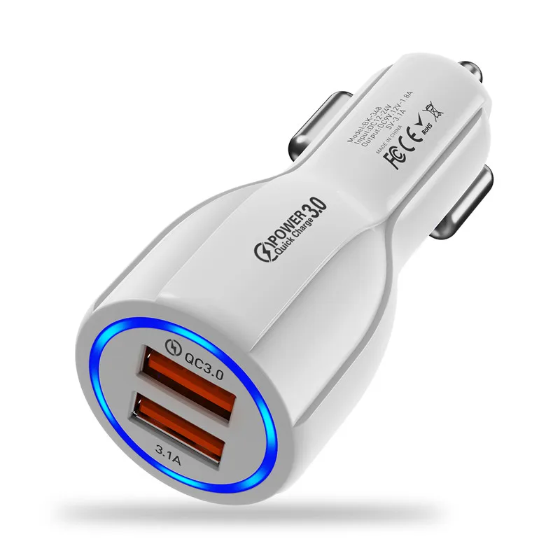 Universal White USLION автомобильное USB зарядное устройство Быстрая зарядка 3,0 2,0 зарядное устройство для мобильного телефона 2 порта USB быстрая зарядка для iPhone 7 8 X XS Samsung планшет автомобильное зарядное устройство - Тип штекера: Universal White