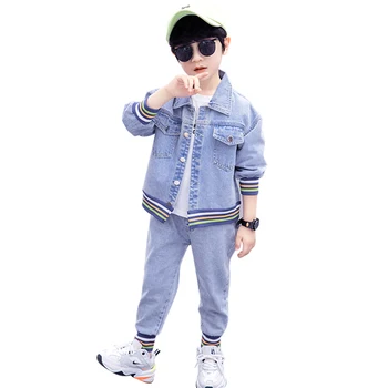 

Children Clothes Rainbow Stirped Tracksuits For Boy Denim Jacket + Jeans Boys Sets Clothing Autumn Tracksuits For Children