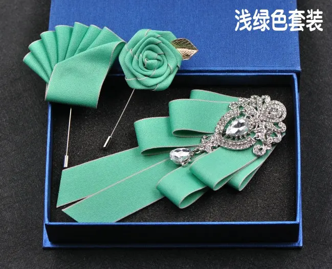 3pcs Bow Tie Set Формальный мужской и женский деловой Галстук Свадебная вечеринка сплав броши галстук-бабочка со стразами набор полосатый носовой платок Карманный квадратный галстук-бабочка - Цвет: 3pcs Bow Tie Set