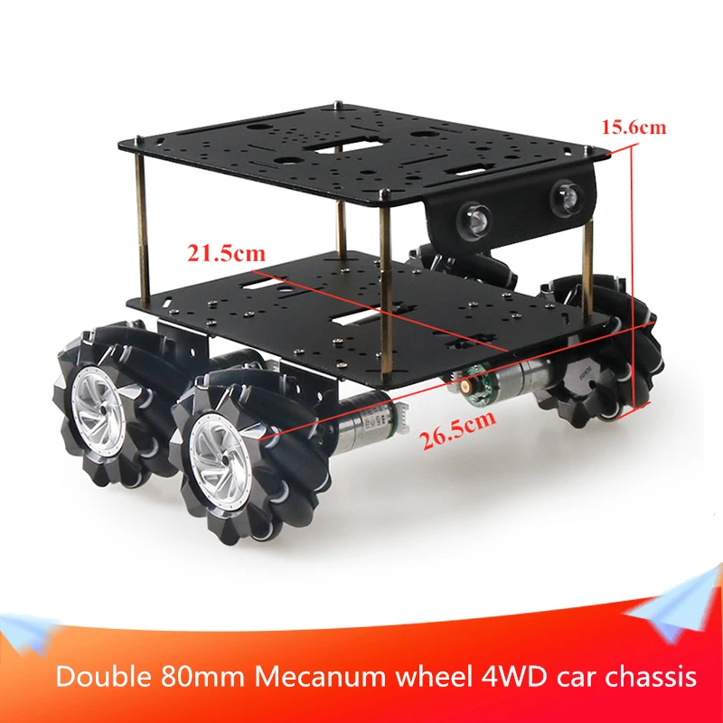 Double Panel 80mm Mecanum Wheel 4WD Car Chassis Mobile Robot Metal Platform Kit 4pcs High Torque Motors DIY Maker Learning