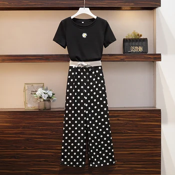 

Women Large Plus Size 5XL Elegant Pant Suit Shirt Tops And Polka dot Pant two-piece Set Smart Office Matching Set Sport outfit