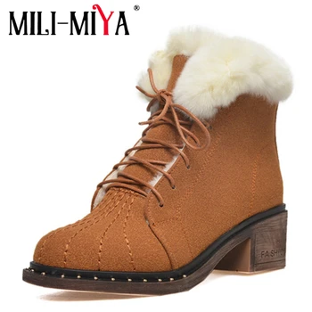 

MILI-MIYA Fashion cow suede ankle women snow boots winter warm fur plus size 43 comfortable solid handmade for ladies hot sale
