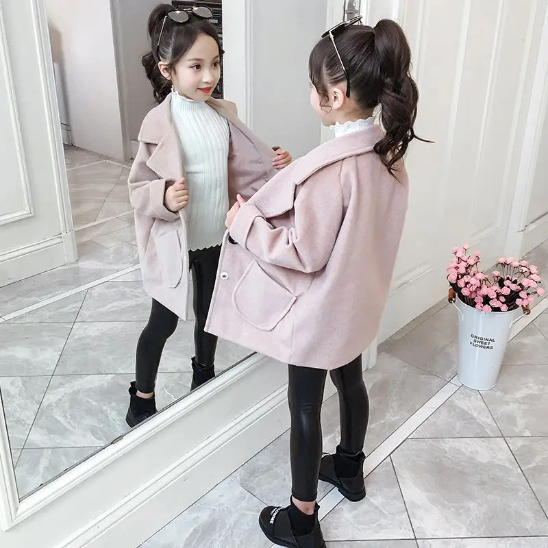 Girls autumn new autumn dress woolen coat girls long-sleeved clothes in the big children's long trendy coat