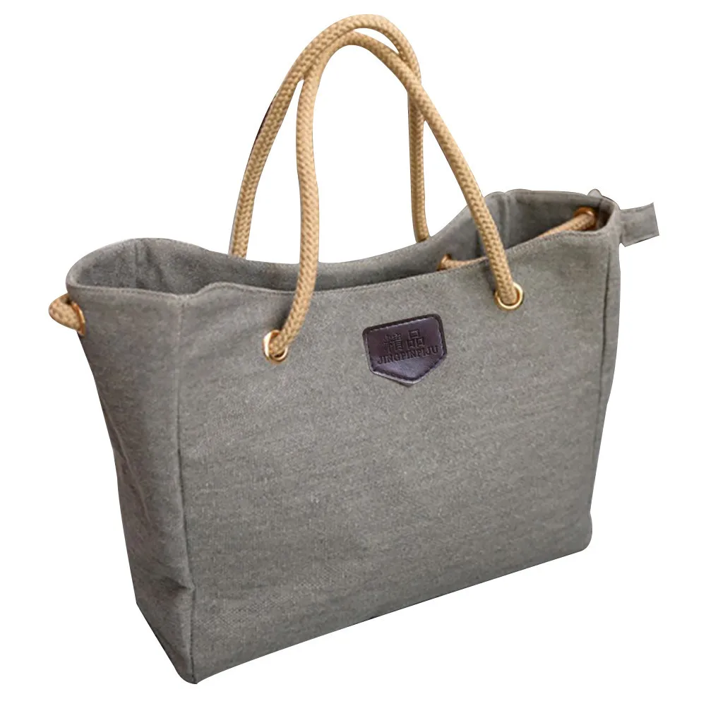 Сумка-тоут, Женская Брезентовая большая сумка, трендовая простая сумка для покупок, сумка через плечо, женская сумка, сумки - Цвет: Gray