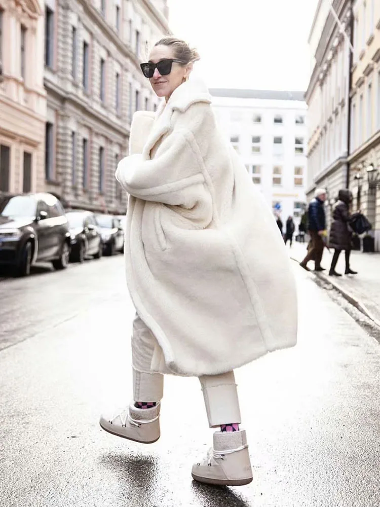 price reduction Autumn Winter Women Beige Teddy Coat Stylish Female Thick Warm Cashmere Jacket Casual Girls Streetw