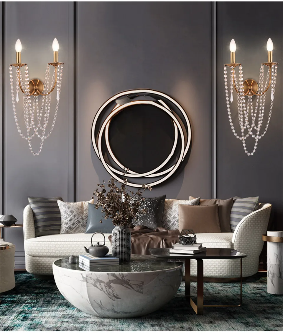Nordic Crystal Iron LED Wall Lamps Indoor Home Decor Sconces Bedroom Light Fixture Bedside Living Room Hotel Stairs Wall Light
