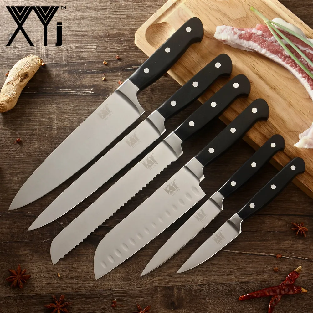 XYj 9 шт. набор кухонных ножей инструмент заточка для ножниц 8 ''подставка для ножей шеф-повара нож для нарезки хлеба Santoku нож для очистки овощей инструмент для приготовления пищи