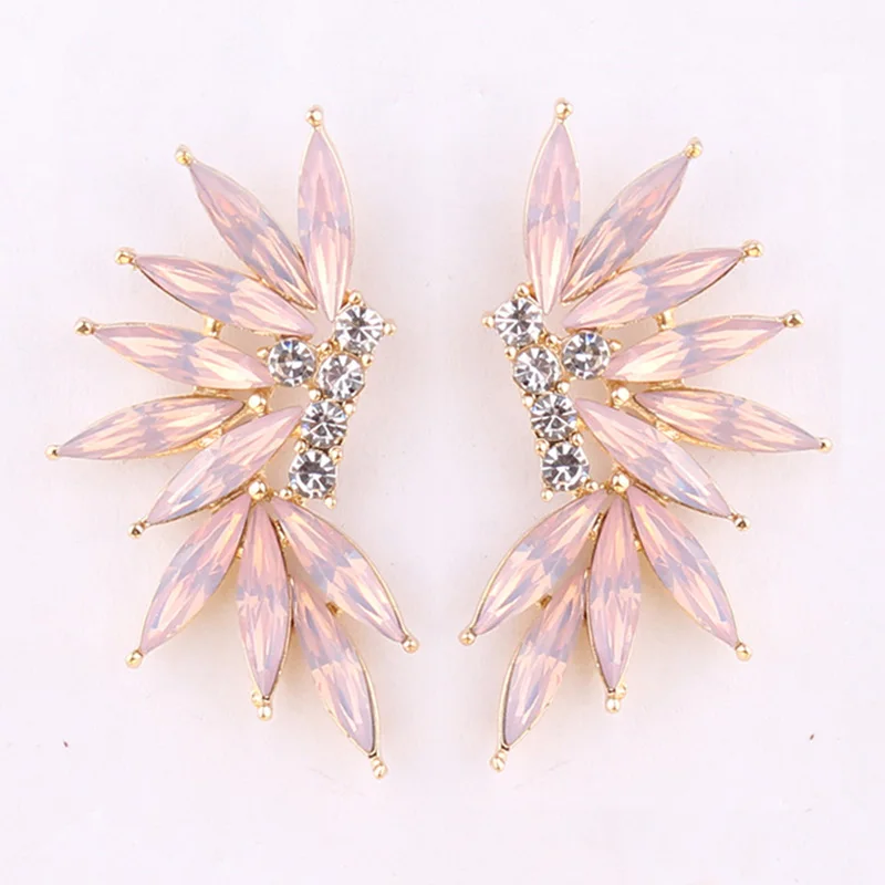 style 2 opal pink LUBOV, 2 стиля, цветные серьги-гвоздики с крыльями, акриловый кристаллический камень, женские серьги для пирсинга, модные свадебные украшения, рождественский подарок - Окраска металла: style 2 opal pink