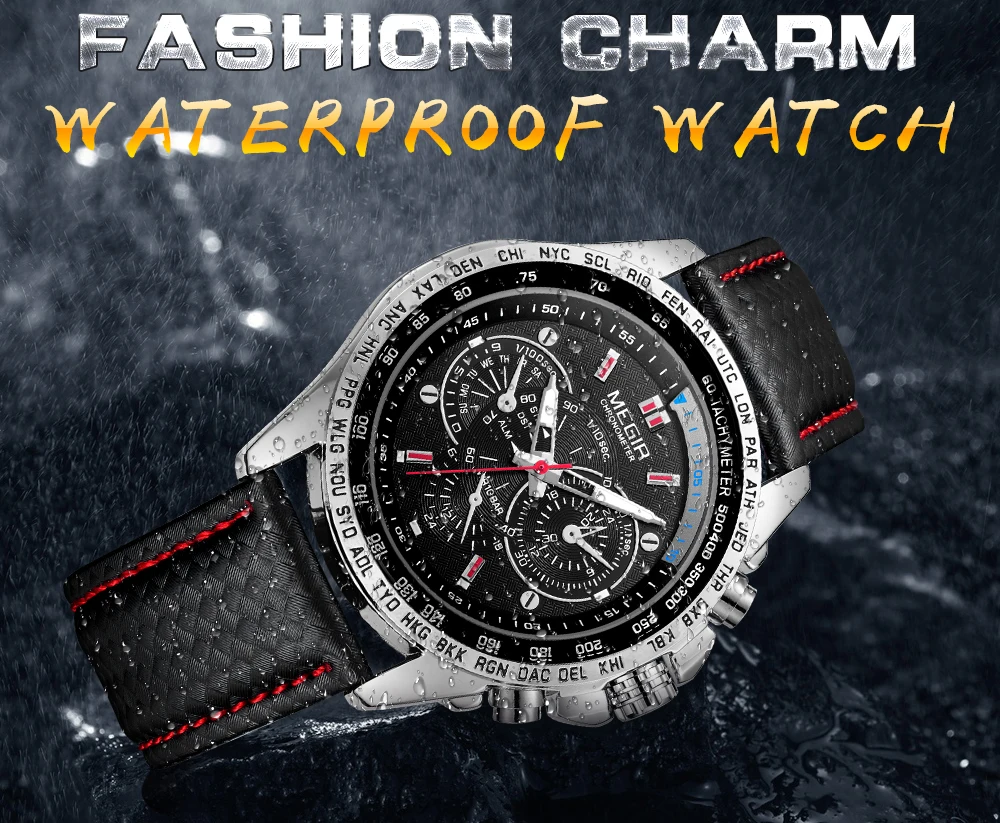 MEGIR Mens Watches Top Brand Luxury Quartz Watch Men Fashion Casual Leather Strap Clock Small Dial Decoration Sport Watch Erkek