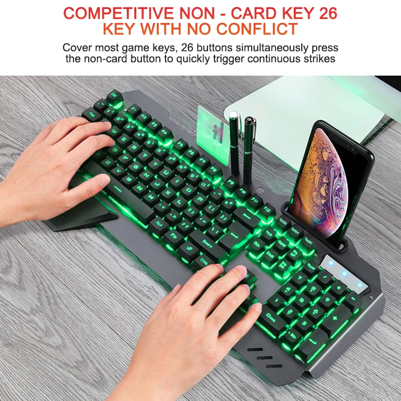 Игровая клавиатура проводная эргономичная с RGB подсветкой держатель для