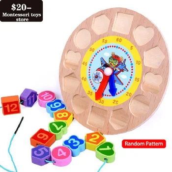 Wooden Children's Early Learning Puzzle Color Shape Cognitive Matching Cartoon Animal Number Stringing Beaded Clock Toy simingyou wooden toys puzzle color toy for color exerciseand shape identification exercise drop shipping