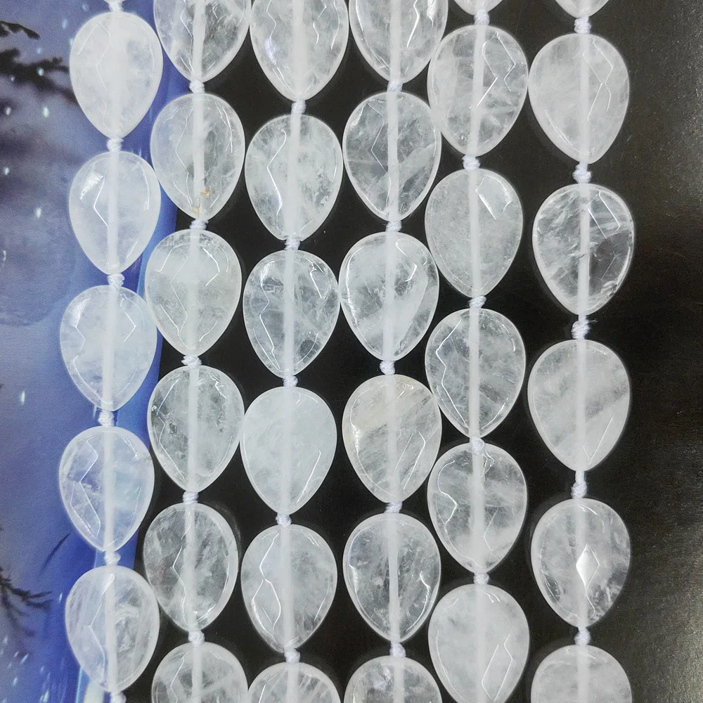 6x15x20mm Natural Semi-precious Stone White Crystal Loose Bead Strand Waterdrop Shape Handmade DIY Bracelet Necklace Accessories