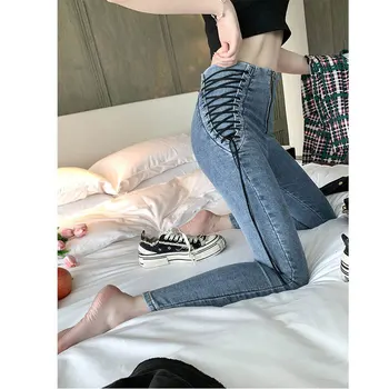 

Fashionable Design Jeans Niche Band Side High Waist Jeans Women Summer 2020 Slim Pencil Pants