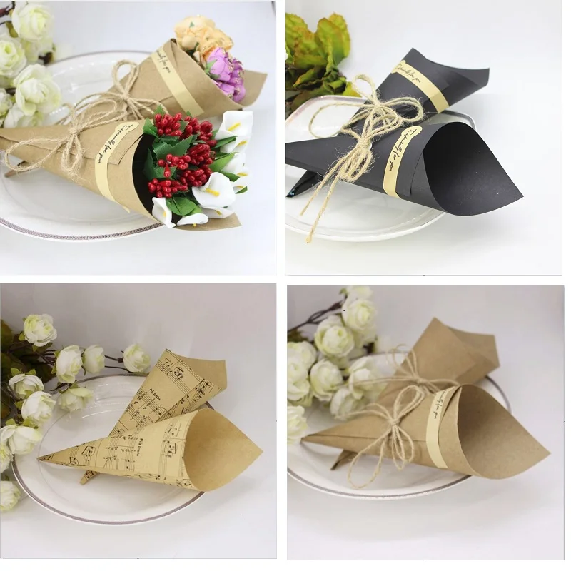 

DIY Brown Black Kraft Paper Creative Bouquet Packaging Candy Boxes Gift Box Party Wedding Favors Decoration For Guest