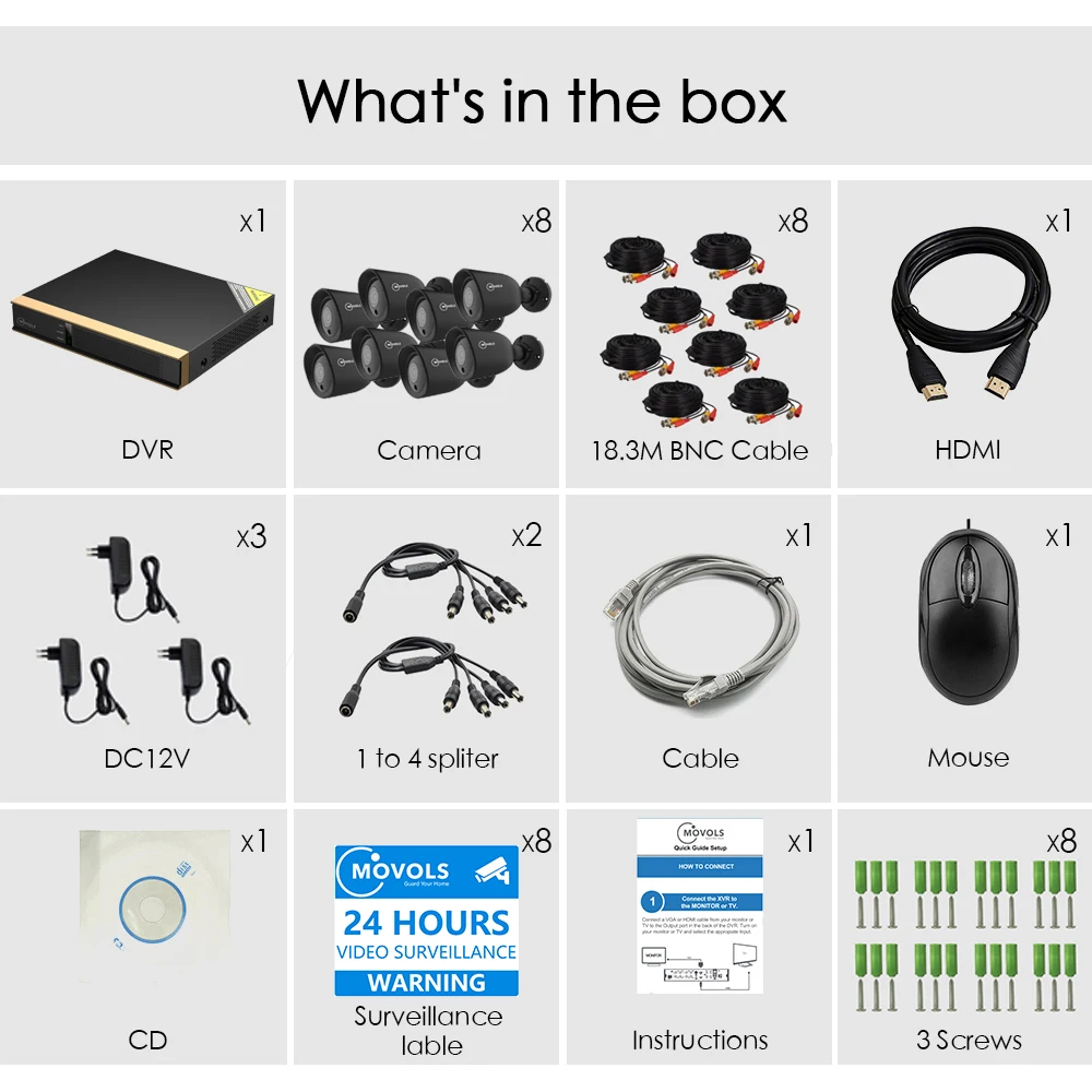 MOVOLS 5MP CCTV камера система безопасности комплект 5mp AHD камера наружная IR камера безопасности Система видеонаблюдения 8ch DVR Набор