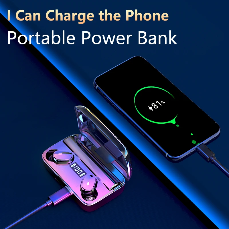 

2000mAh Wireless Bluetooth 5.0 Earphone TWS Earphones Phone Power Bank Noise Cancel Earpieces Earbuds For Huawei SamgSung Xiaomi