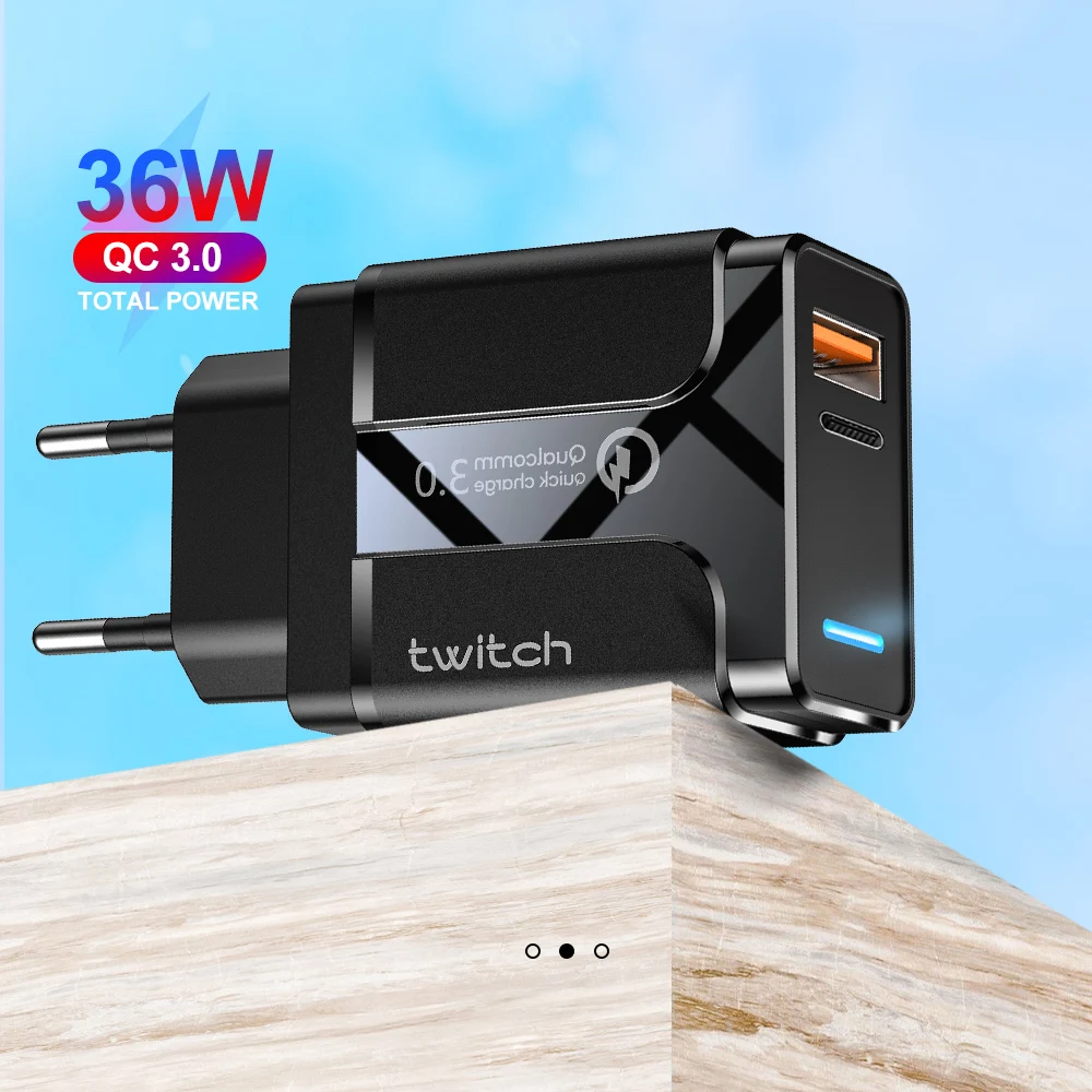 

Twitch Quick Charge 4.0 3.0 USB Charger For iPhone 11 Pro Max Samsung Huawei Mobile Phone QC4.0 QC3.0 QC Type C PD Fast Charger