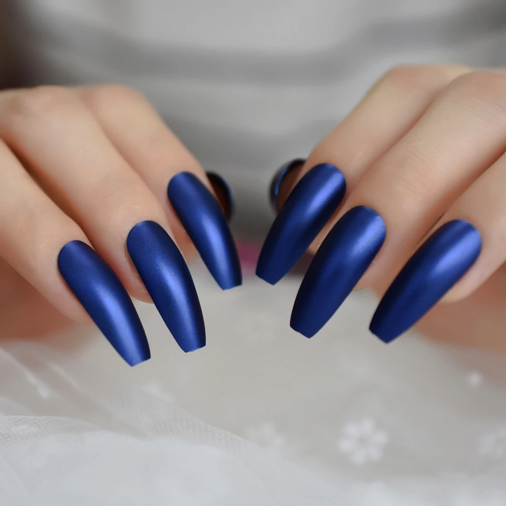 Длинные темно-синие матовые накладные ногти, искусственные одноцветные салонные тренировочные наклейки для ногтей, двойные наклейки, искусственные ногти, 24 карата, L5277 - Цвет: L5277