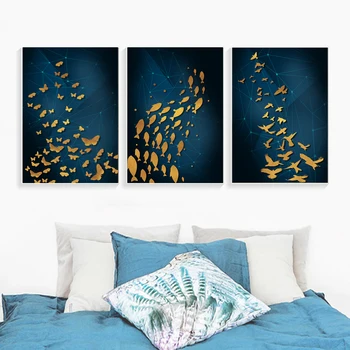 

Abstract Butterfly Wall Art Canvas Painting Golden Birds Nordic Posters and Prints Wall Pictures for Living Room Home Decor