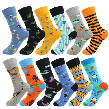 

Men high quality cotton socks airplane shark beer banana tiger dinosaur pizza dog pattern men hip hop socks fun happy men socks