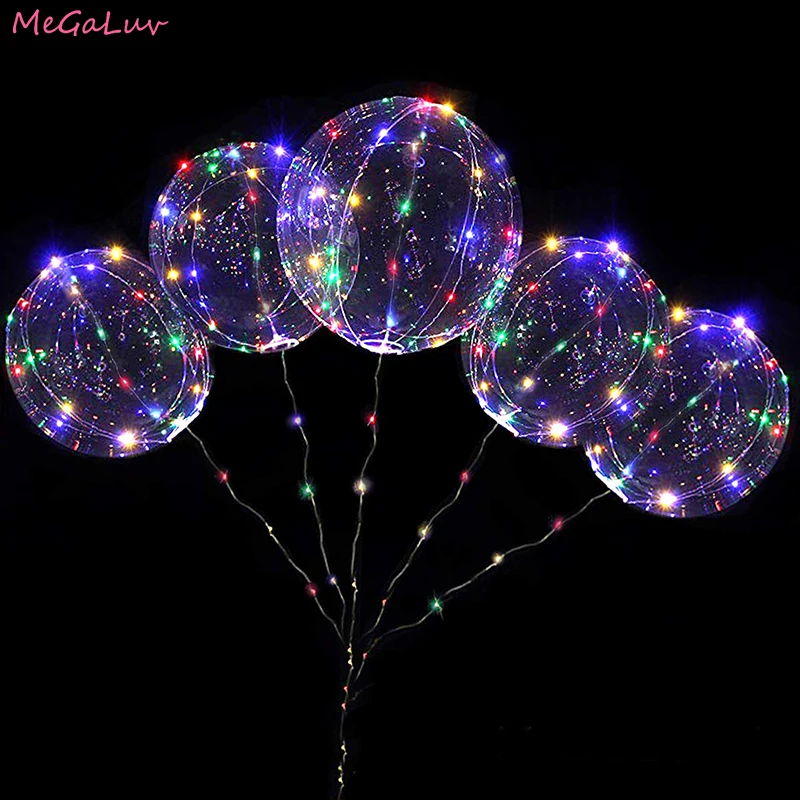 Juego de 5 globos transparentes luminosos de 20 globos de burbujas, decoración de fiesta de cumpleaños, boda y San Valentín, guirnalda luces LED de colores - y jardín