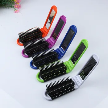 

1pcs Portable Travel Makeup Hair Comb Folding Hair Brush with Mirror Compact Pocket Size Comb Plastic ABS