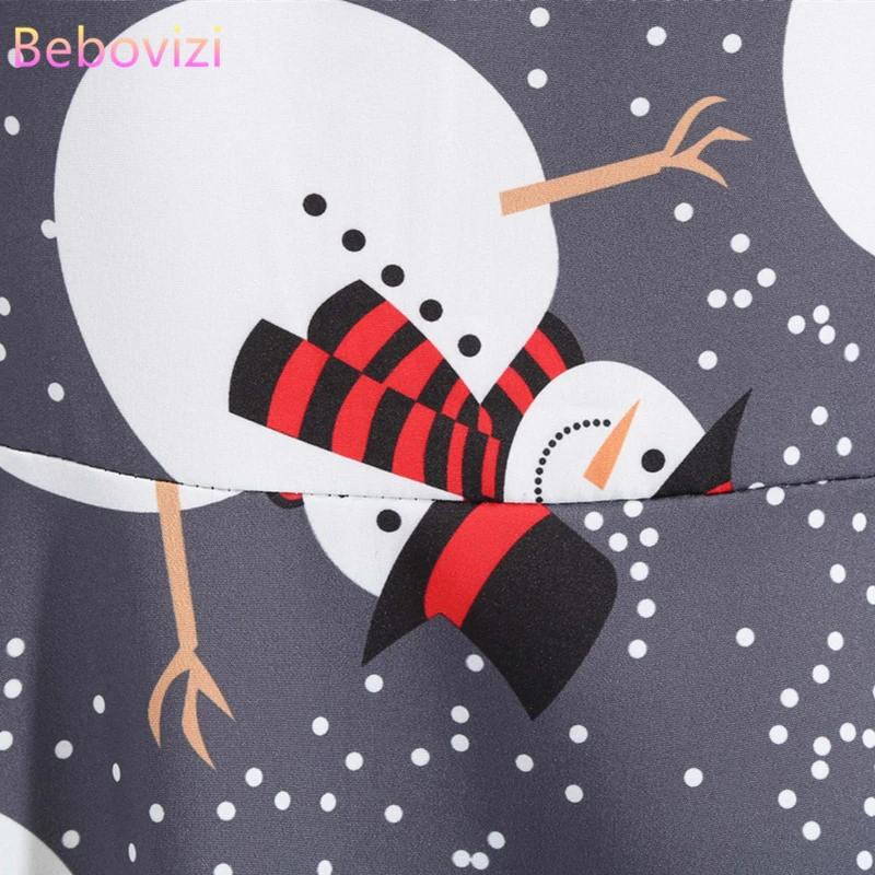 Bebovisi новые зимние платья для женщин повседневное элегантное рождественское праздничное платье плюс размер Снеговик принт Винтаж Серый Vestidos