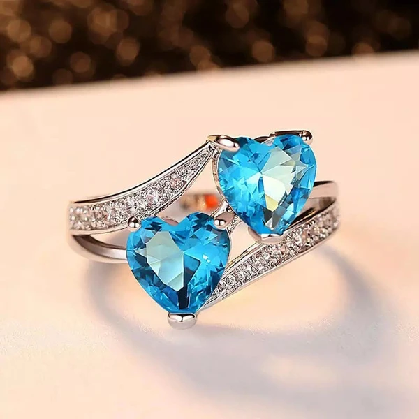 Love Heart Engagement Ring With Austrian Crystals - Proposal Gift For Women Size US 7