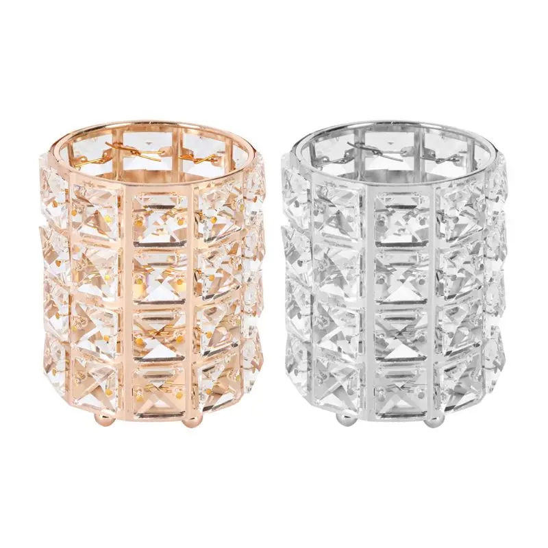 

European Bead Crystal Metal Makeup Brush Storage Tube Eyebrow Pencil Organizer T4MD