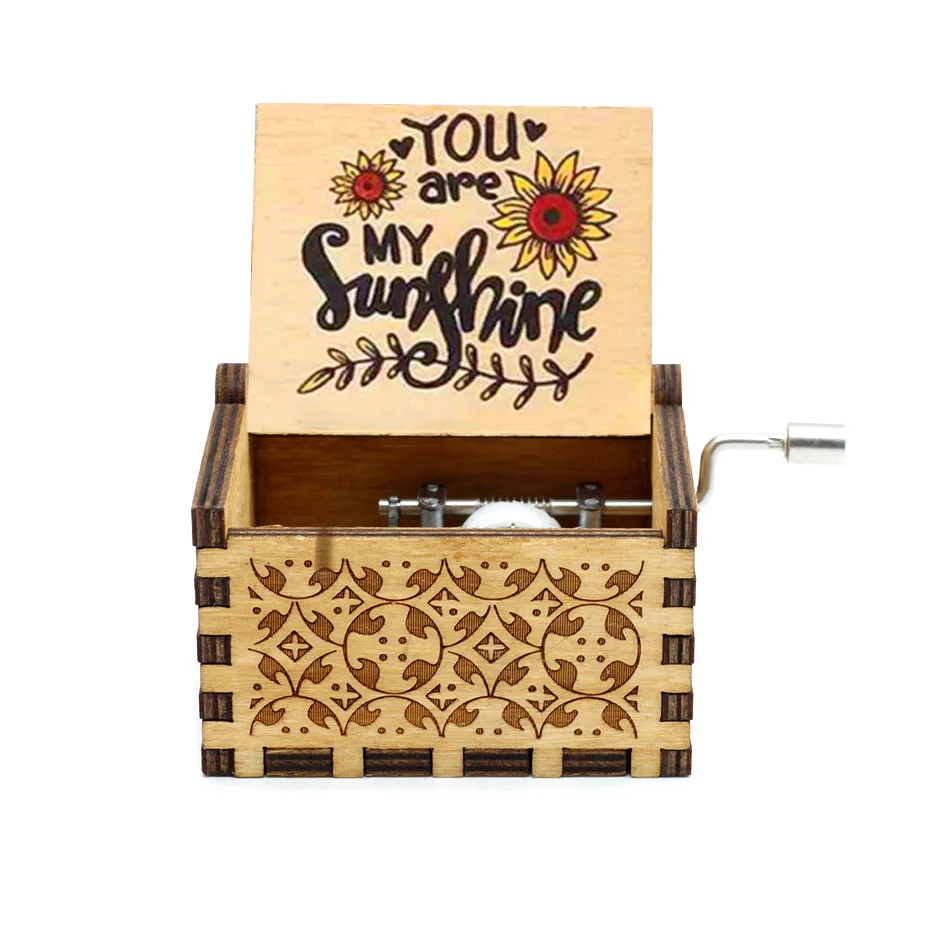 2021Wooden Hand Cranked Music Box You Are My Sun Jurassic Park Theme Song 