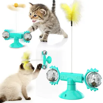 

Cat star windmill toy rotating with feather / ball switching 2 mint balls strongly adsorbing FG ABS interactive Toys for cats
