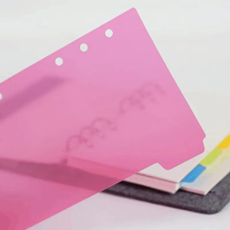 1Set Loose Leaf Binder Index Separator PP Colorful 6 Hole Page Dividers notebook binder divider