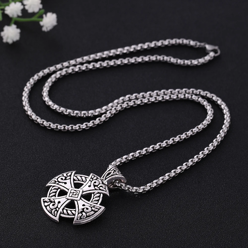 

EUEAVAN 10pcs/lot Men Cross Viking Shield Pendant Necklaces Tibetan Solar Cross Knot Religious Christian Irish Druid Necklace
